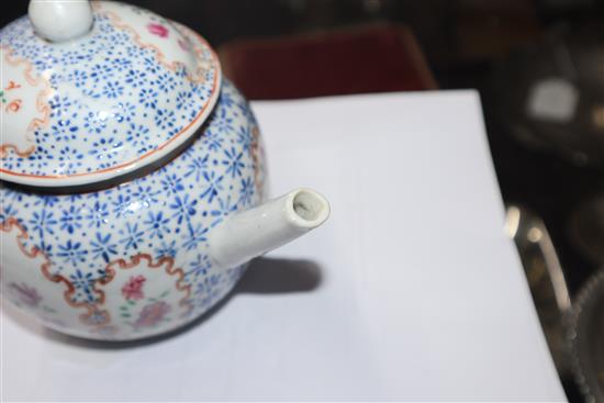 An 18th century Chinese export famille rose teapot and cover and a similar coffee cup Teapot 14cm high